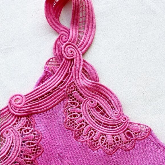 Self Portrait One Shoulder‎ Ribbed Knit Dress Pink Size Medium - Picture 2 of 15